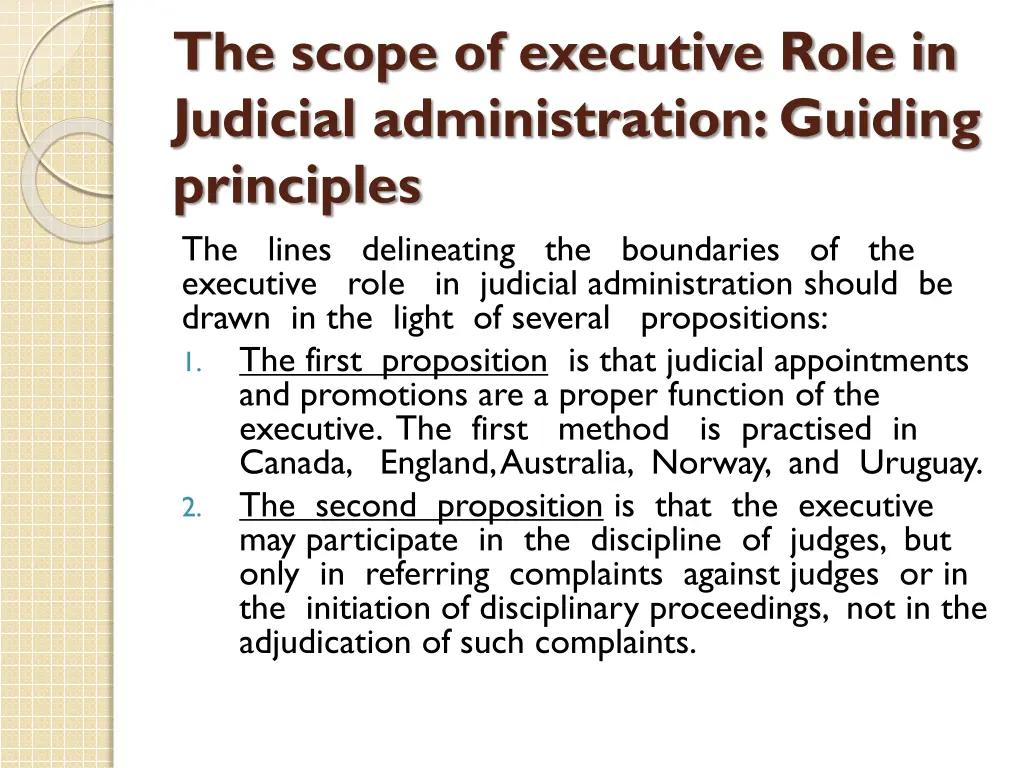 the scope of executive role in judicial 1