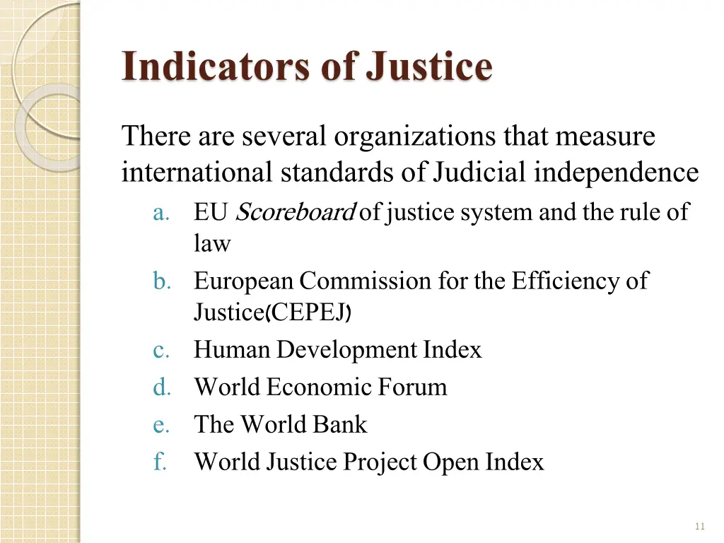 indicators of justice