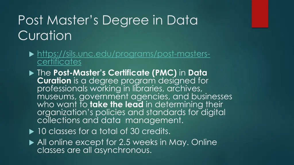 post master s degree in data curation