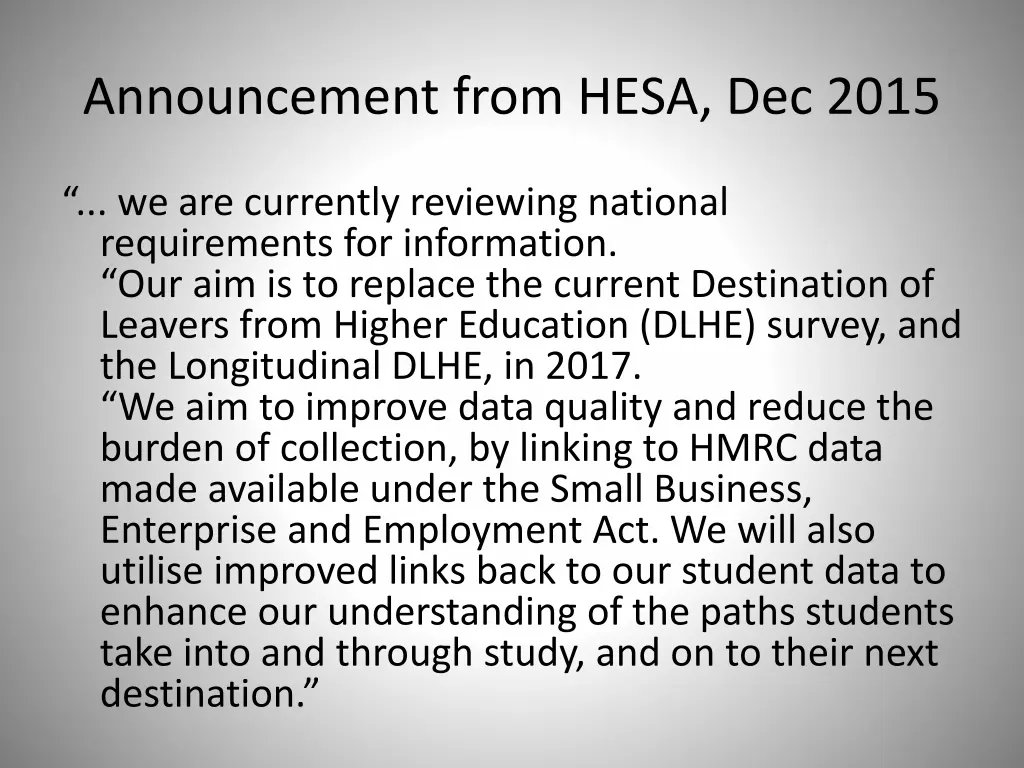 announcement from hesa dec 2015