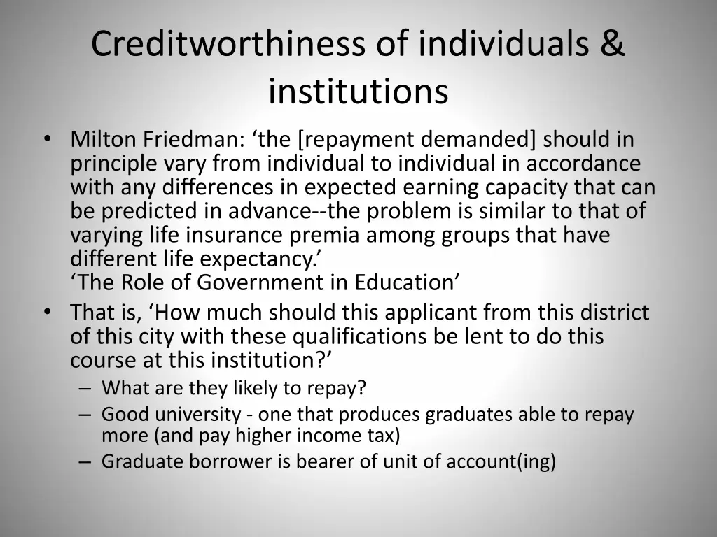 creditworthiness of individuals institutions