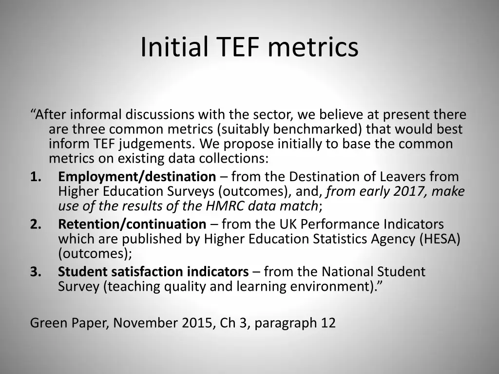 initial tef metrics