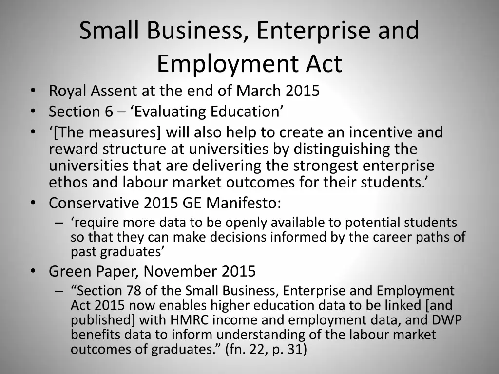 small business enterprise and employment