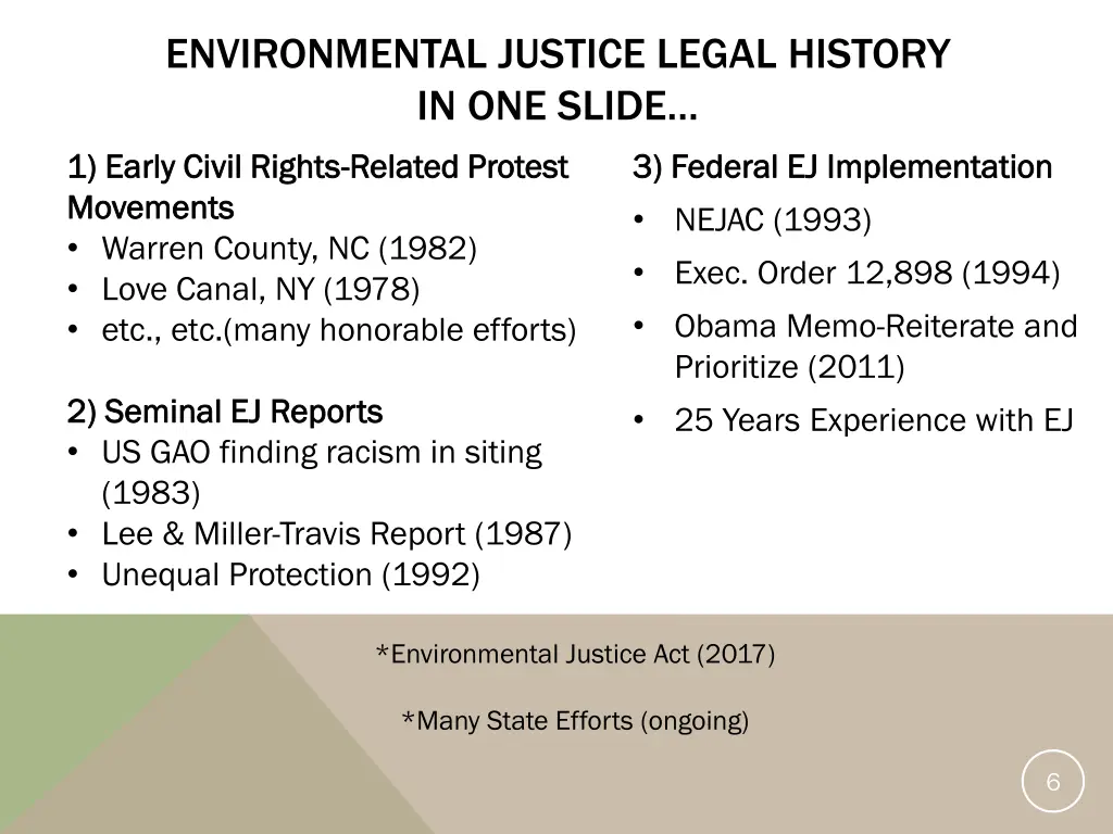 environmental justice legal history in one slide