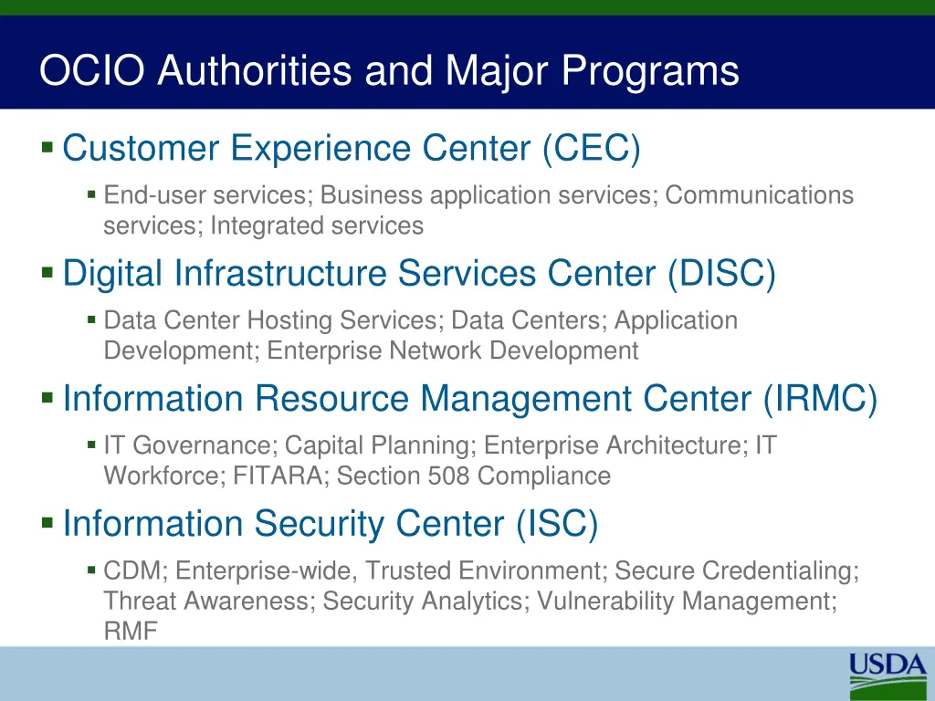 ocio authorities and major programs