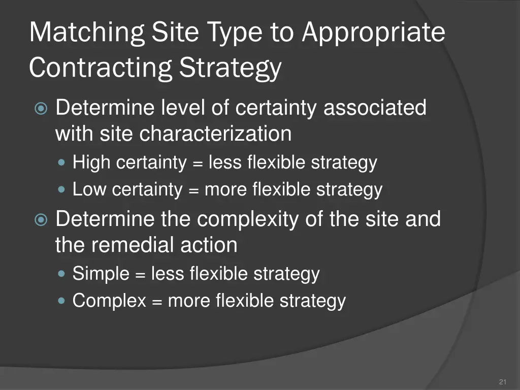 matching site type to appropriate contracting