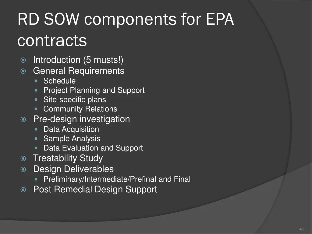 rd sow components for epa contracts