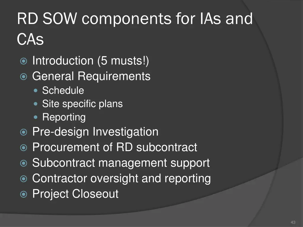 rd sow components for ias and cas