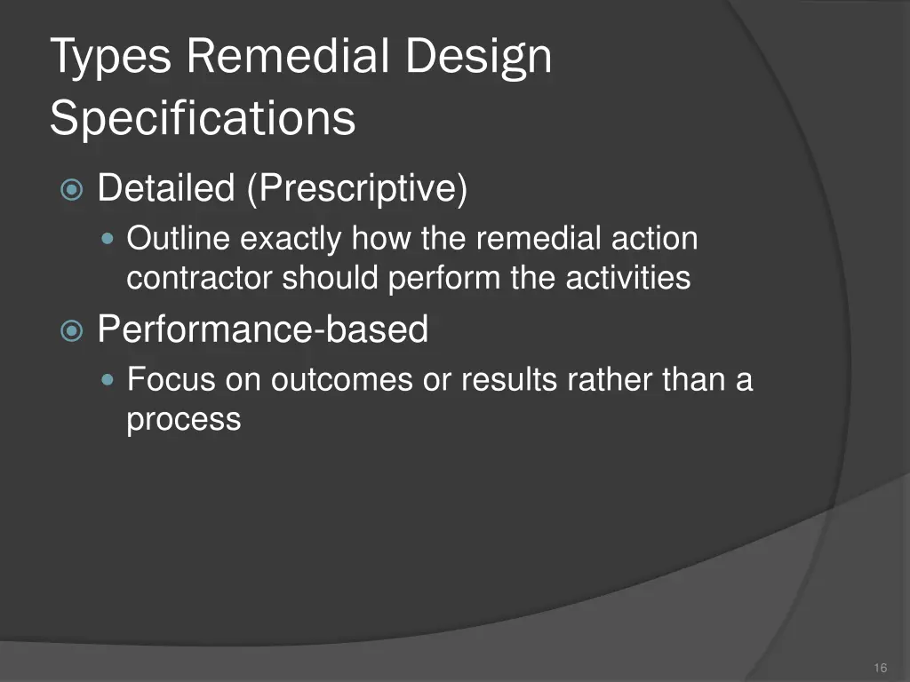 types remedial design specifications