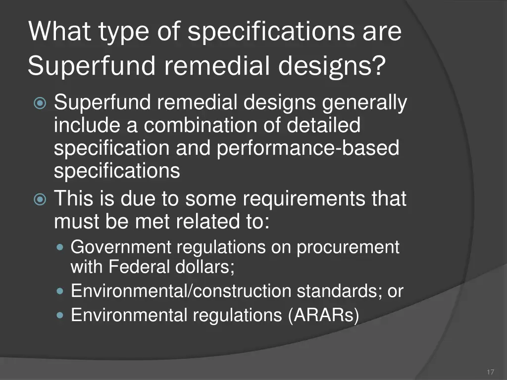 what type of specifications are superfund