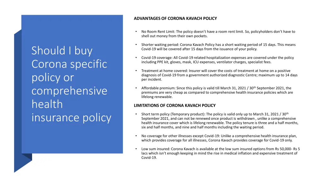 advantages of corona kavach policy