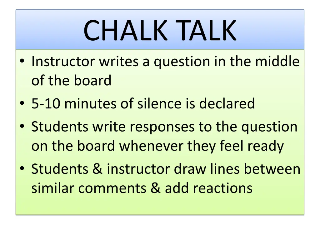 chalk talk instructor writes a question