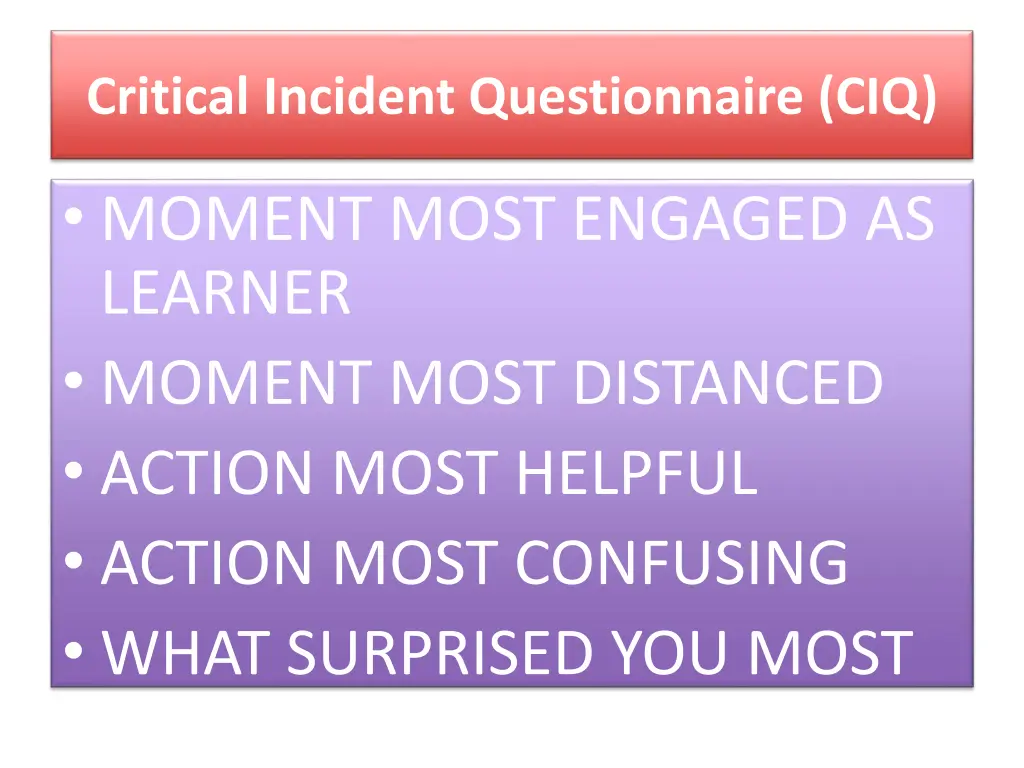 critical incident questionnaire ciq