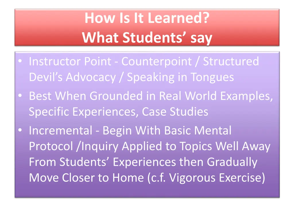 how is it learned what students say