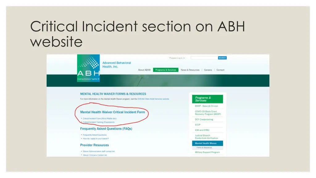 critical incident section on abh website