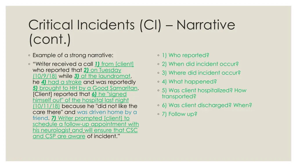 critical incidents ci narrative cont