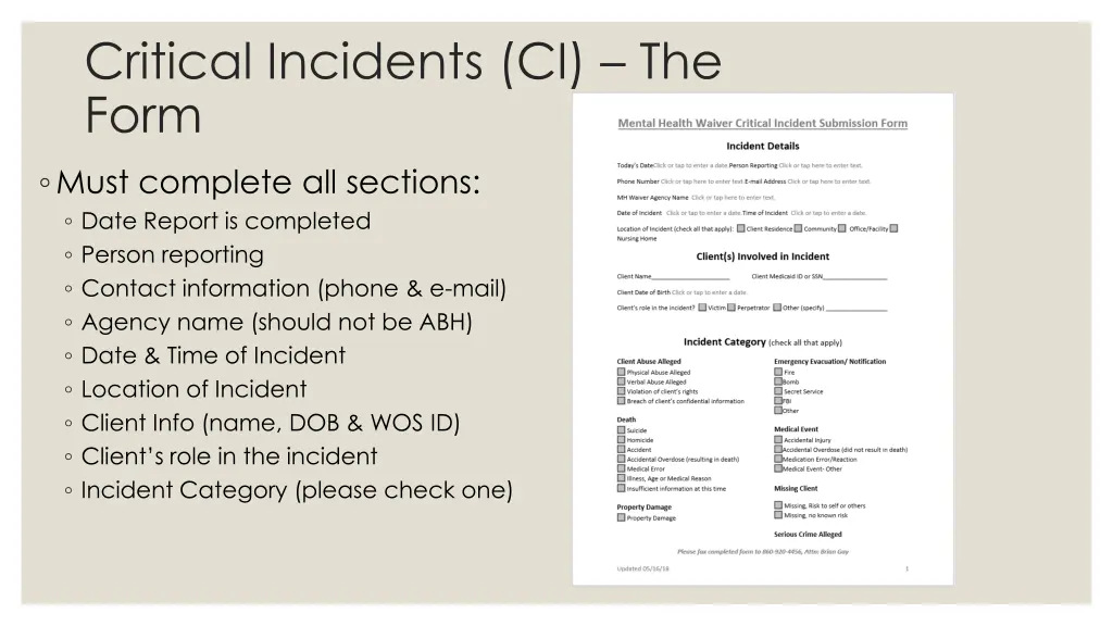 critical incidents ci the form