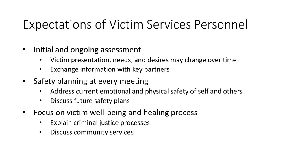 expectations of victim services personnel 1