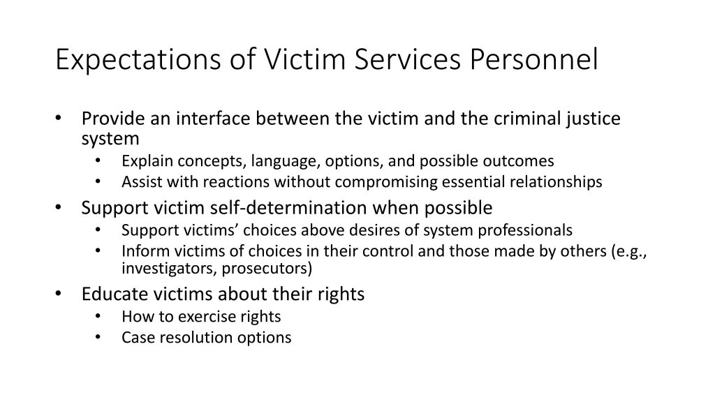 expectations of victim services personnel