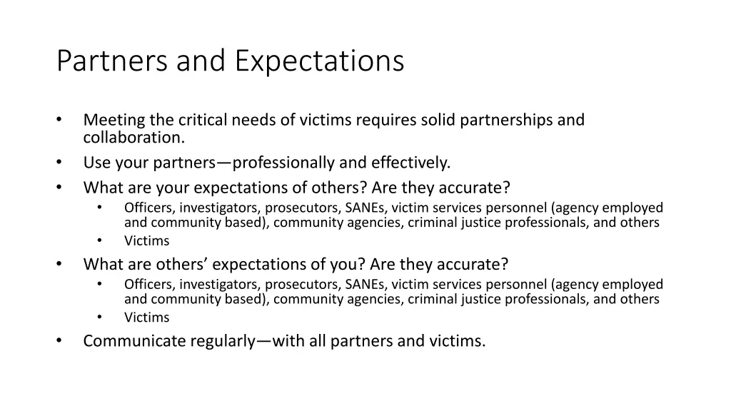 partners and expectations