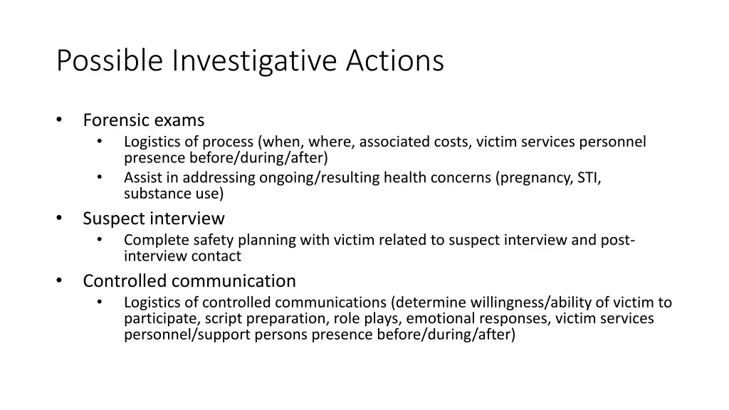 possible investigative actions 1