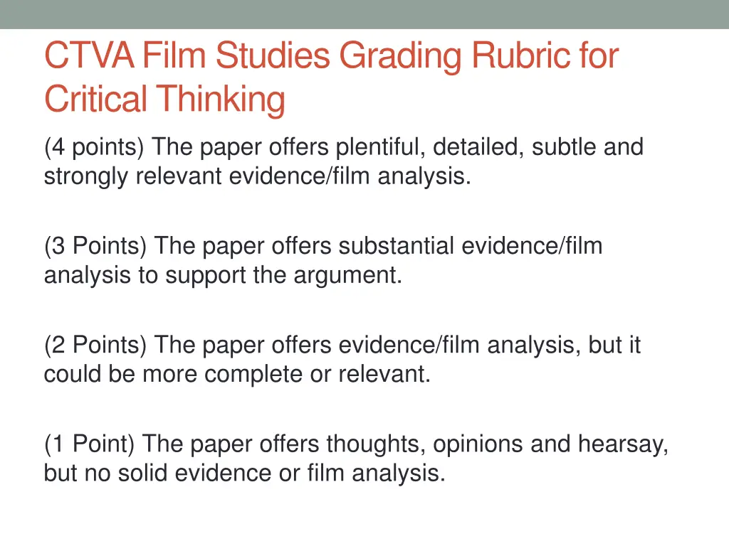 ctva film studies grading rubric for critical