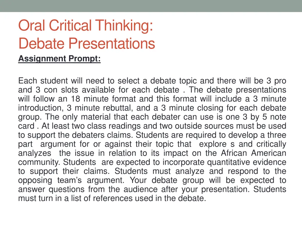 oral critical thinking debate presentations