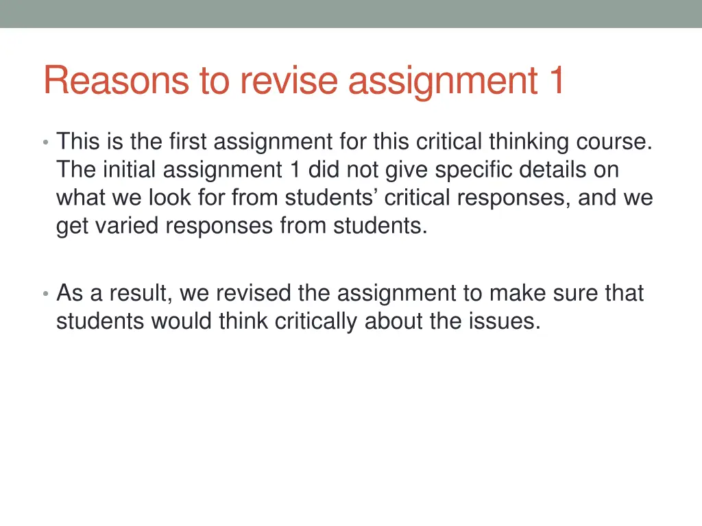 reasons to revise assignment 1