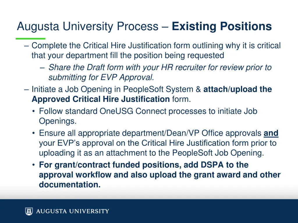 augusta university process existing positions