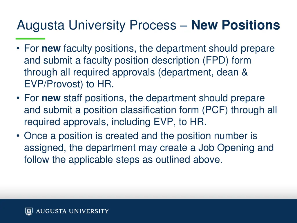 augusta university process new positions