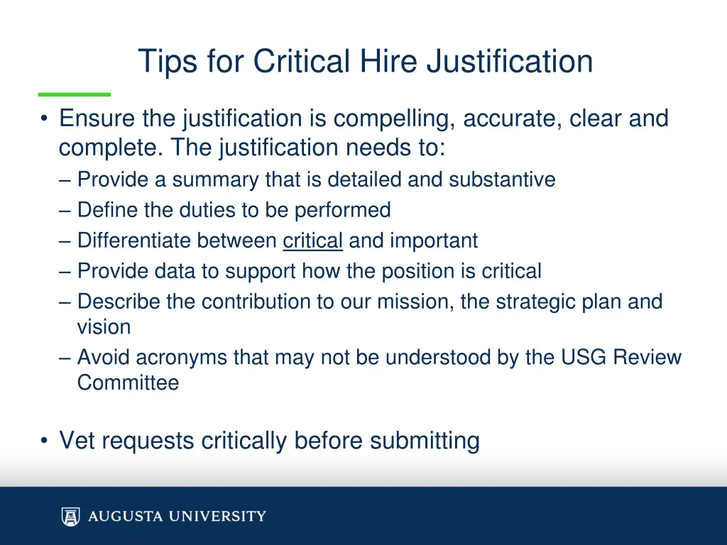 tips for critical hire justification