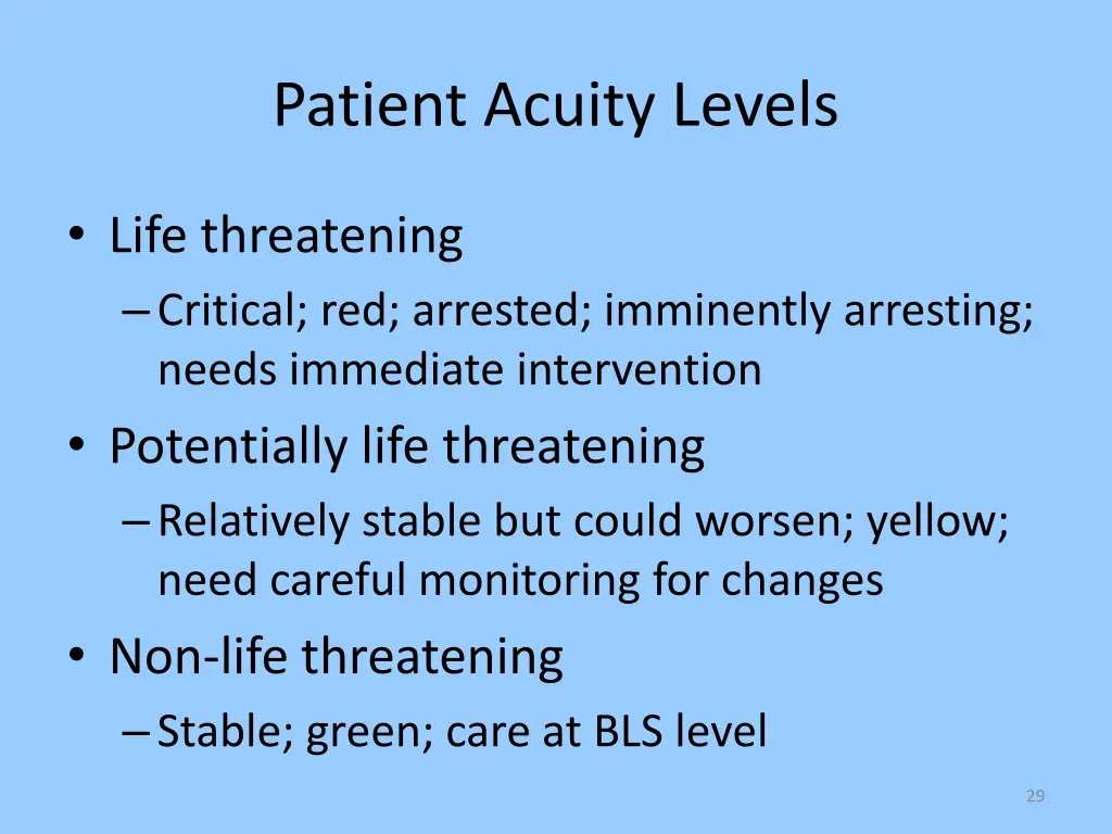 patient acuity levels