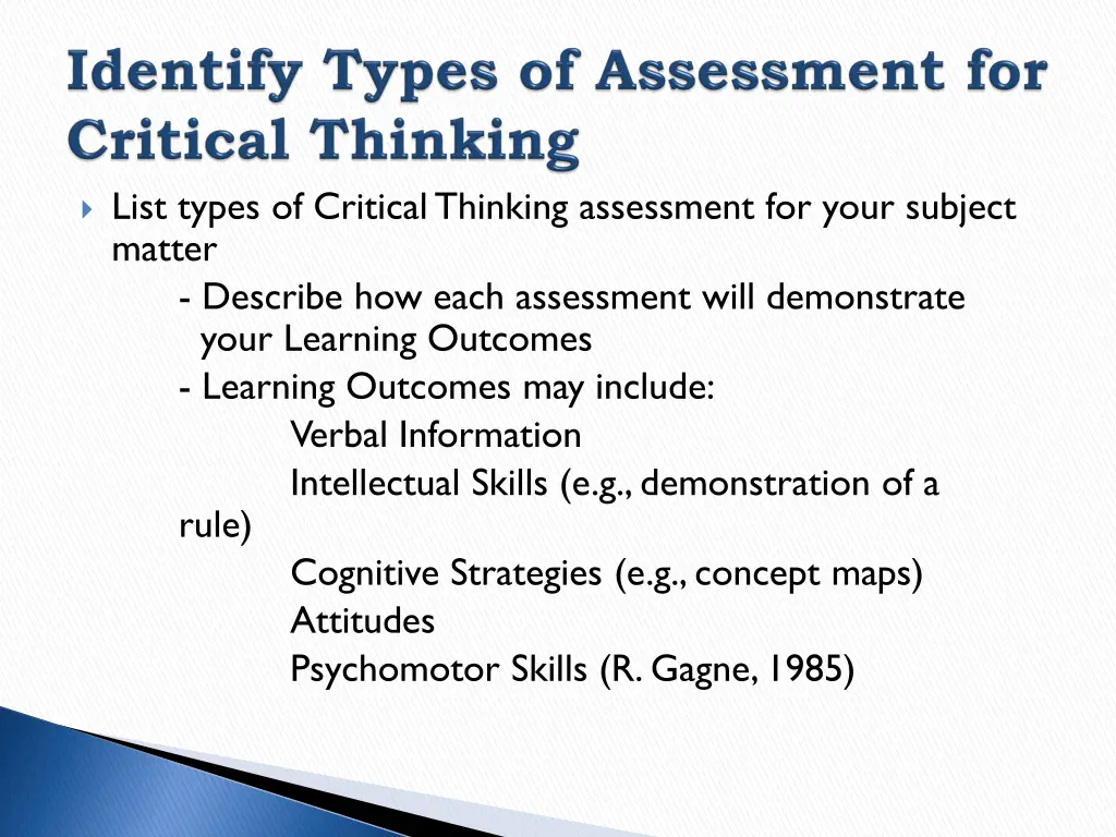 list types of critical thinking assessment