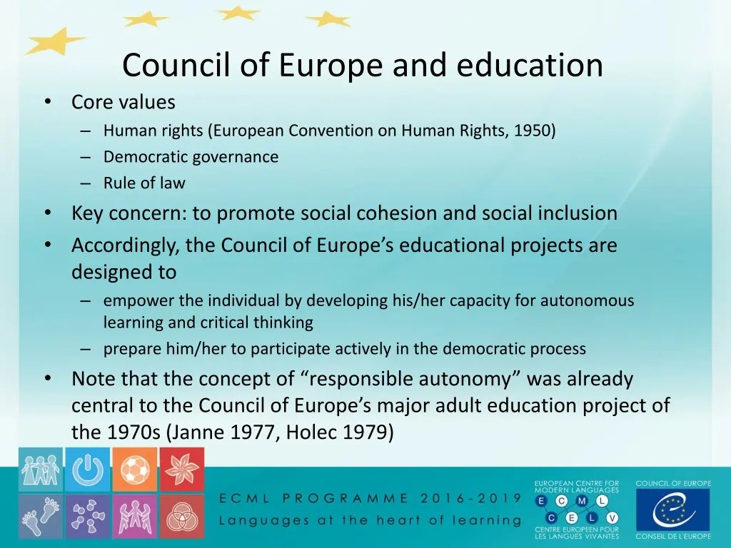 council of europe and education core values human