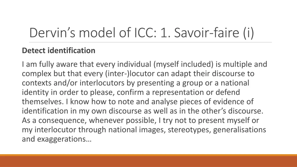 dervin s model of icc 1 savoir faire i