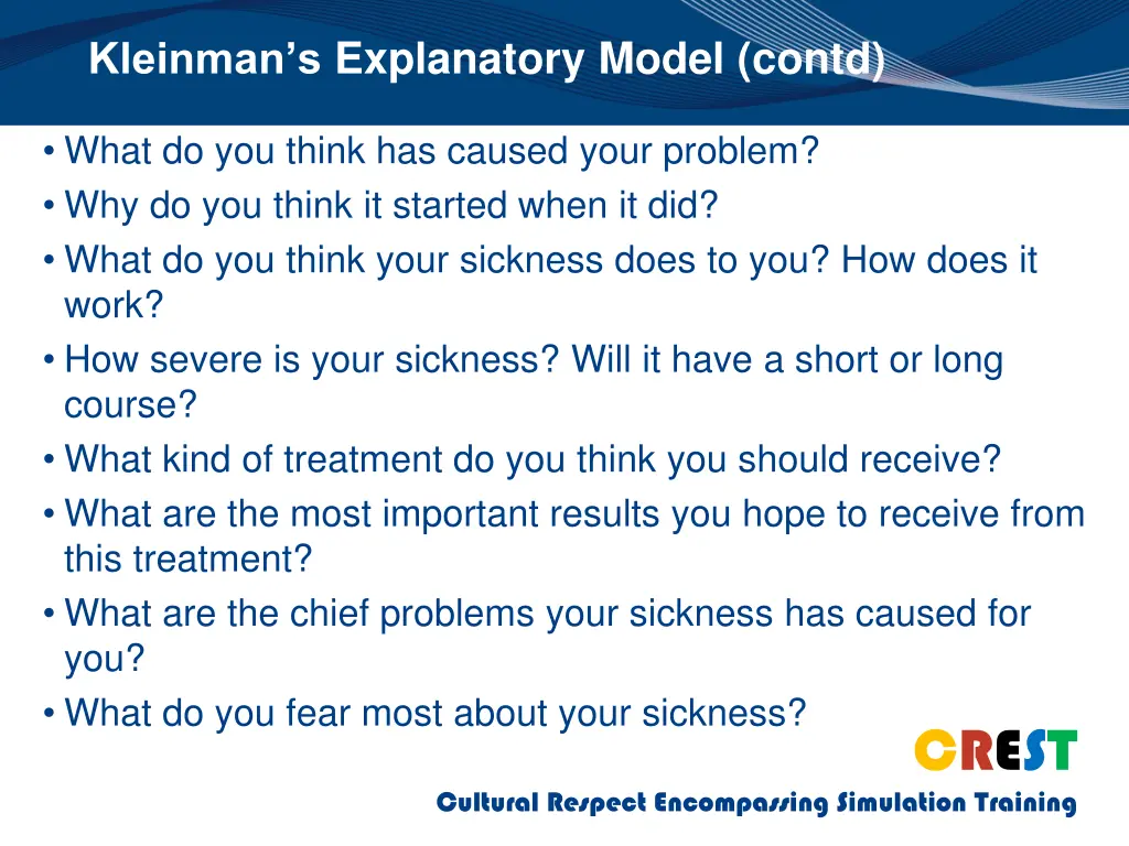 kleinman s explanatory model contd