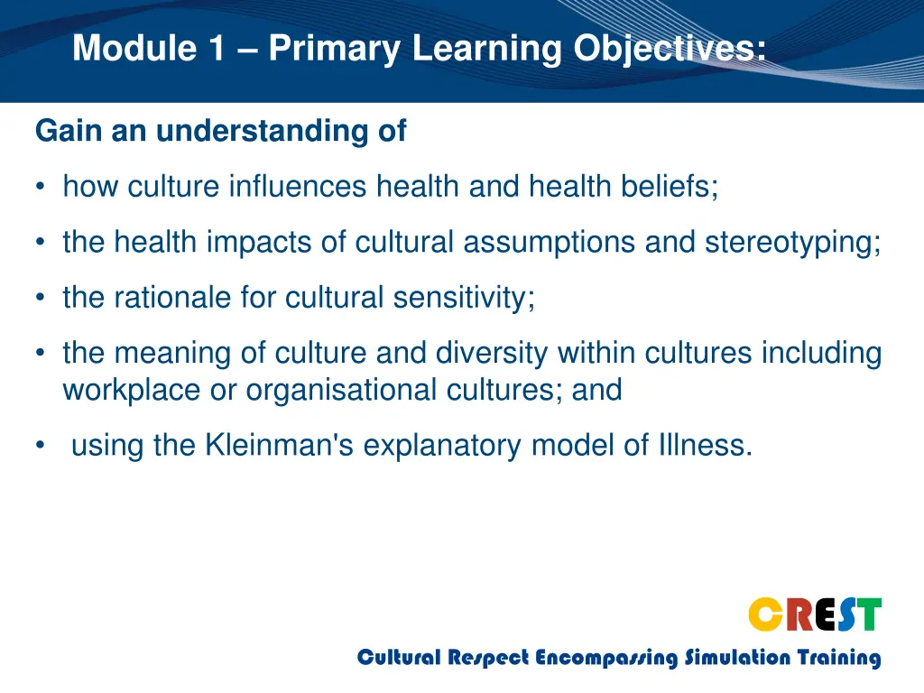 module 1 primary learning objectives