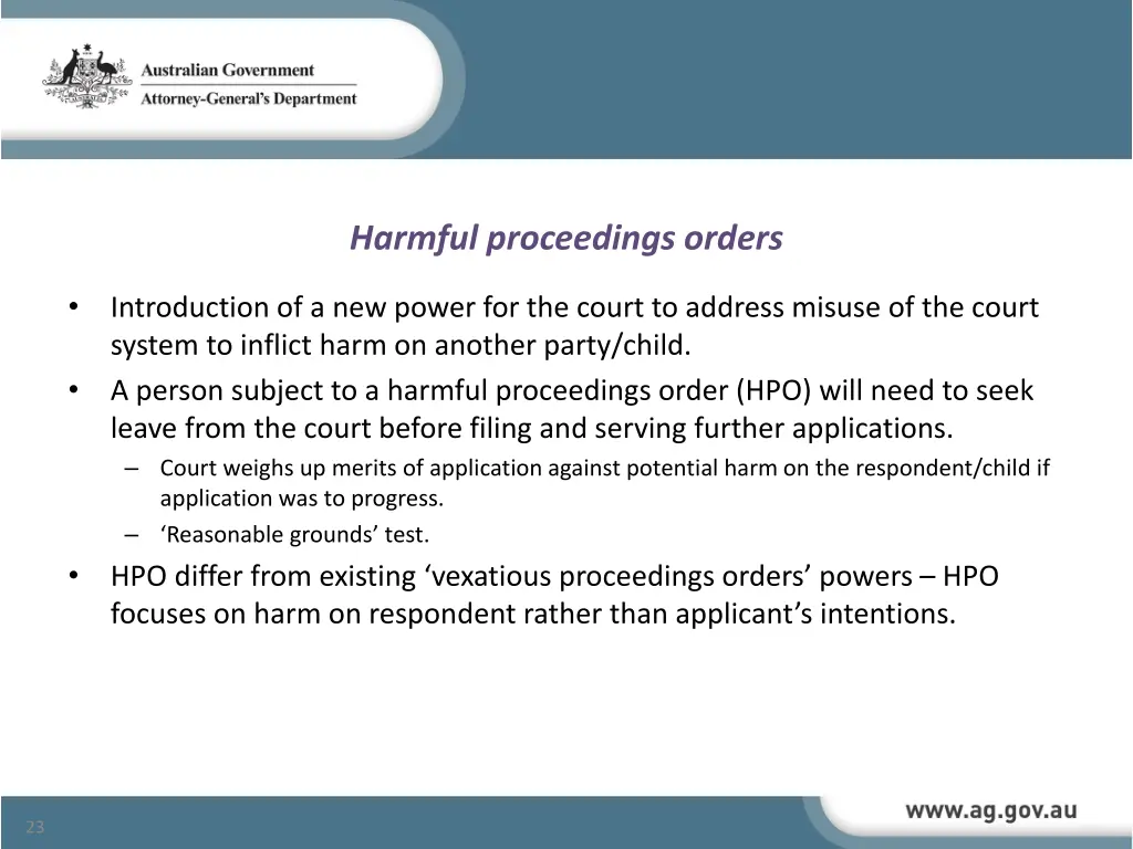 harmful proceedings orders