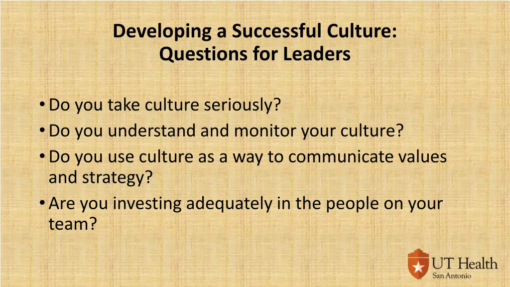 developing a successful culture questions