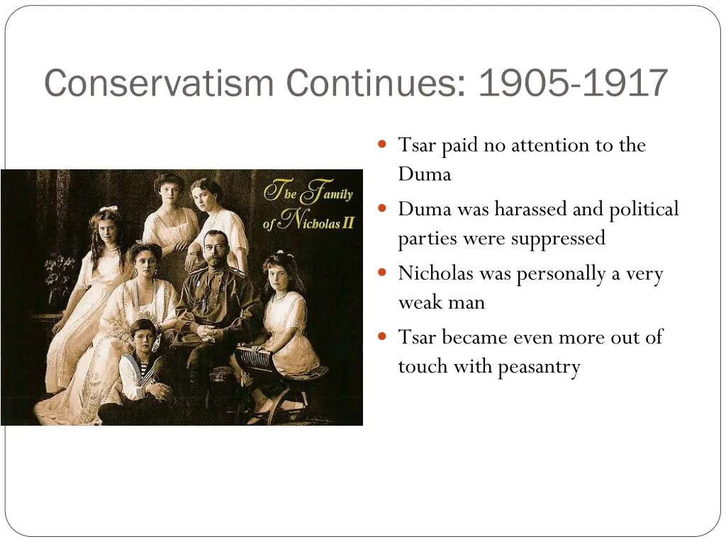 conservatism continues 1905 1917