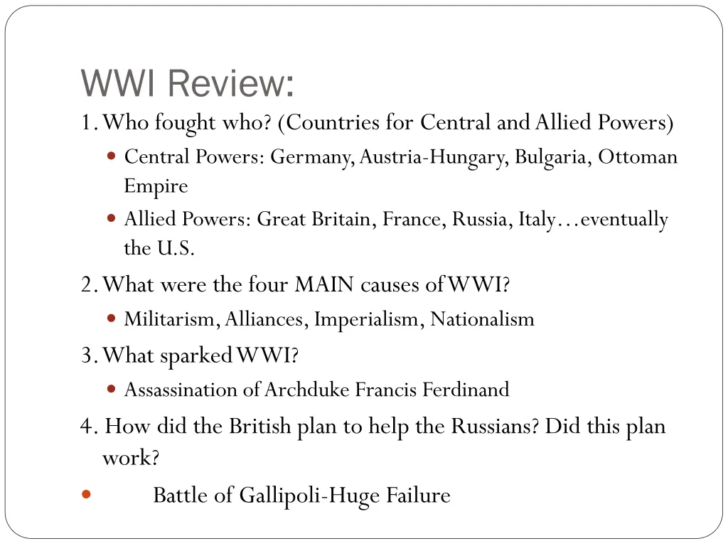 wwi review 1 who fought who countries for central