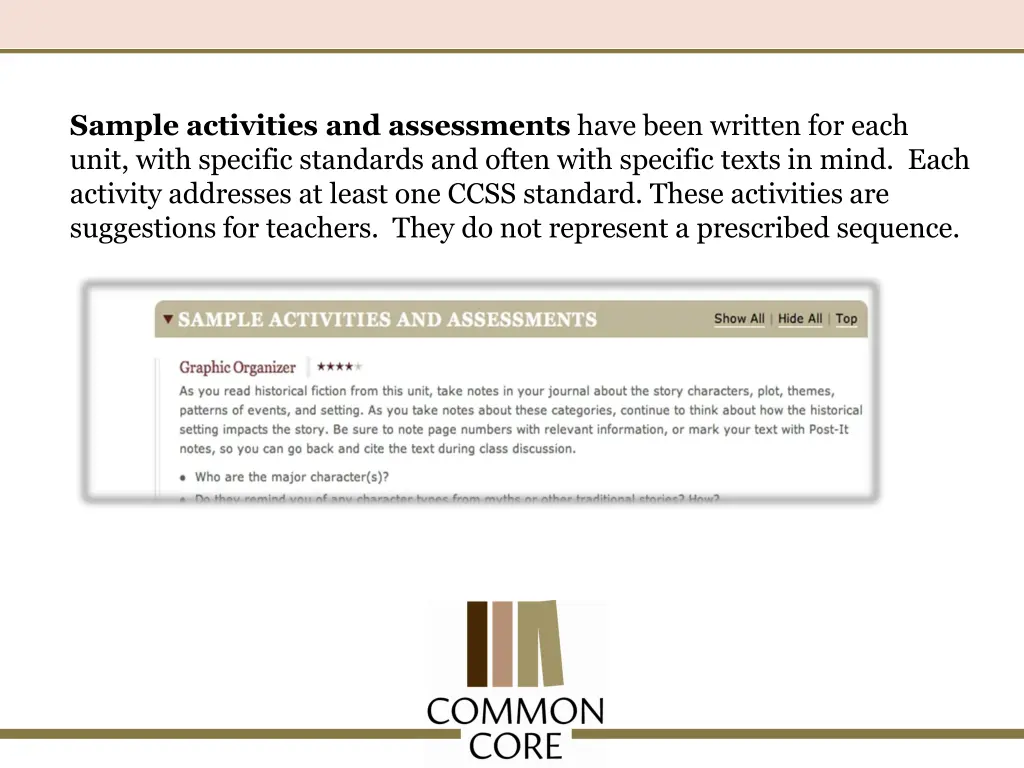 sample activities and assessments have been