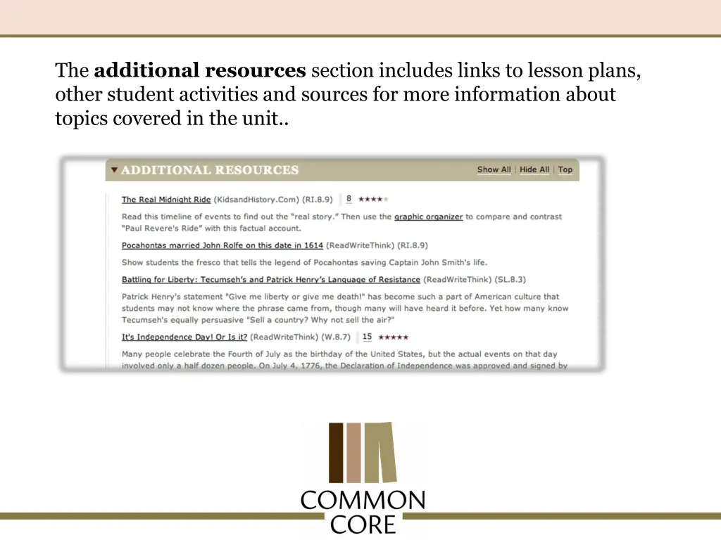 the additional resources section includes links