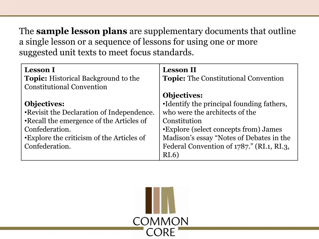 the sample lesson plans are supplementary