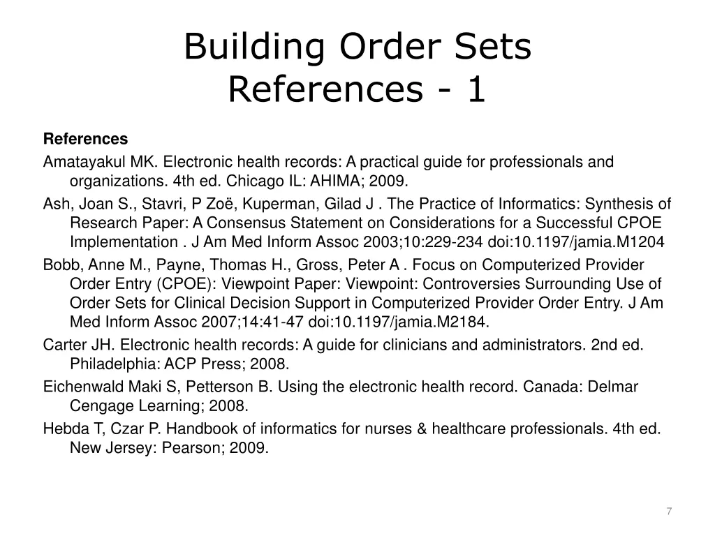 building order sets references 1