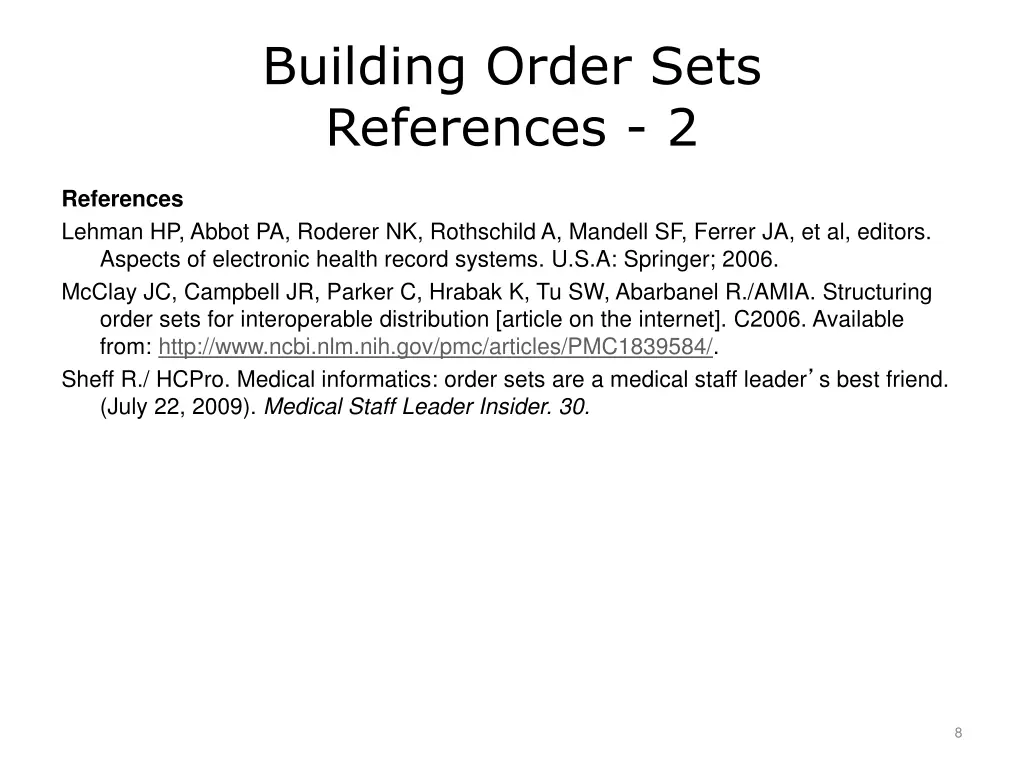 building order sets references 2