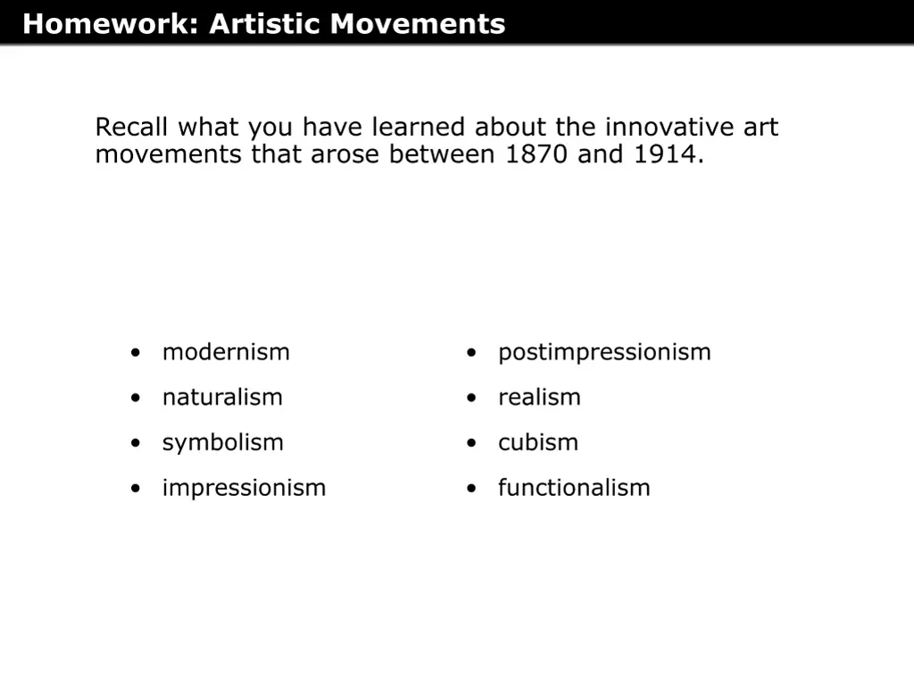 homework artistic movements