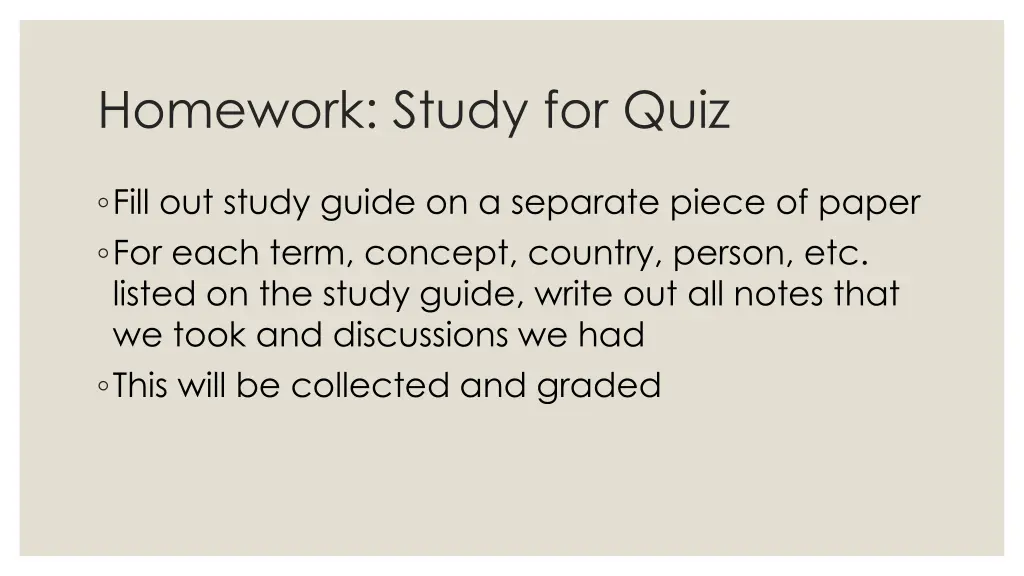 homework study for quiz