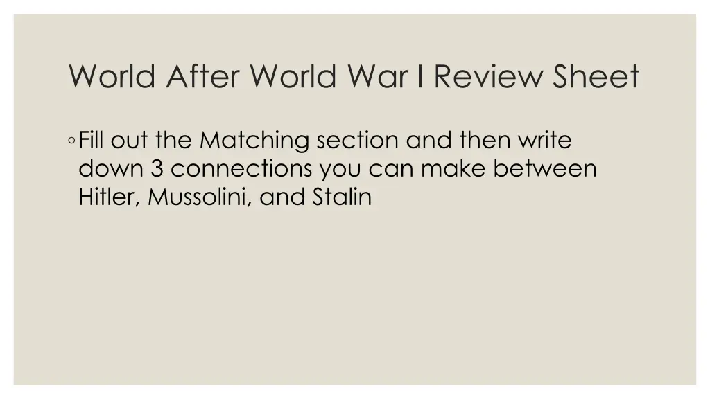 world after world war i review sheet