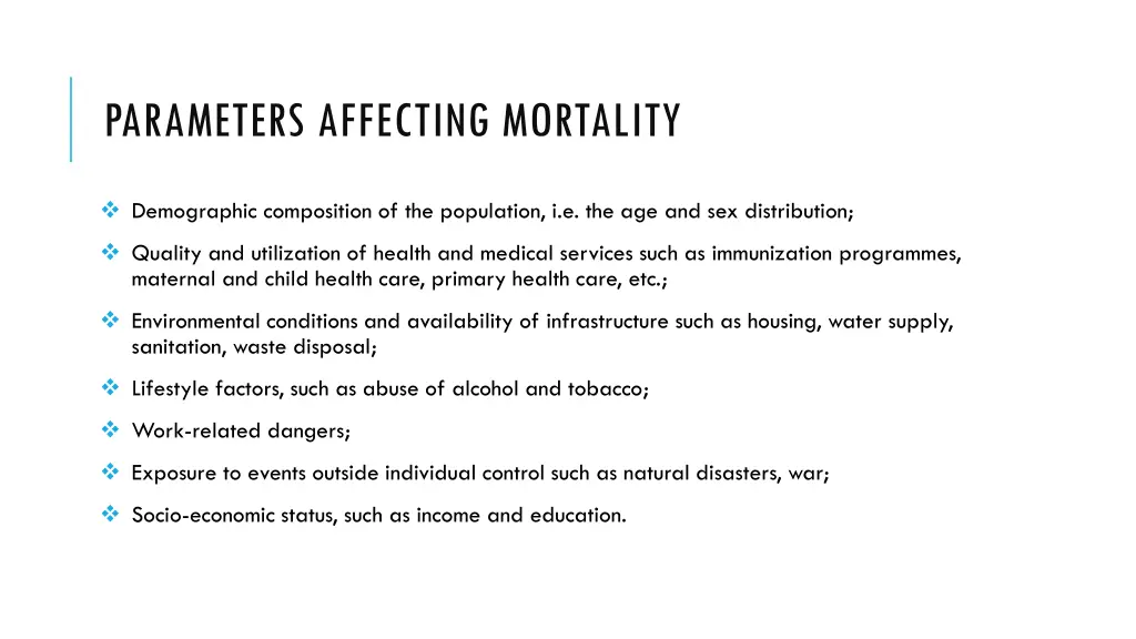 parameters affecting mortality